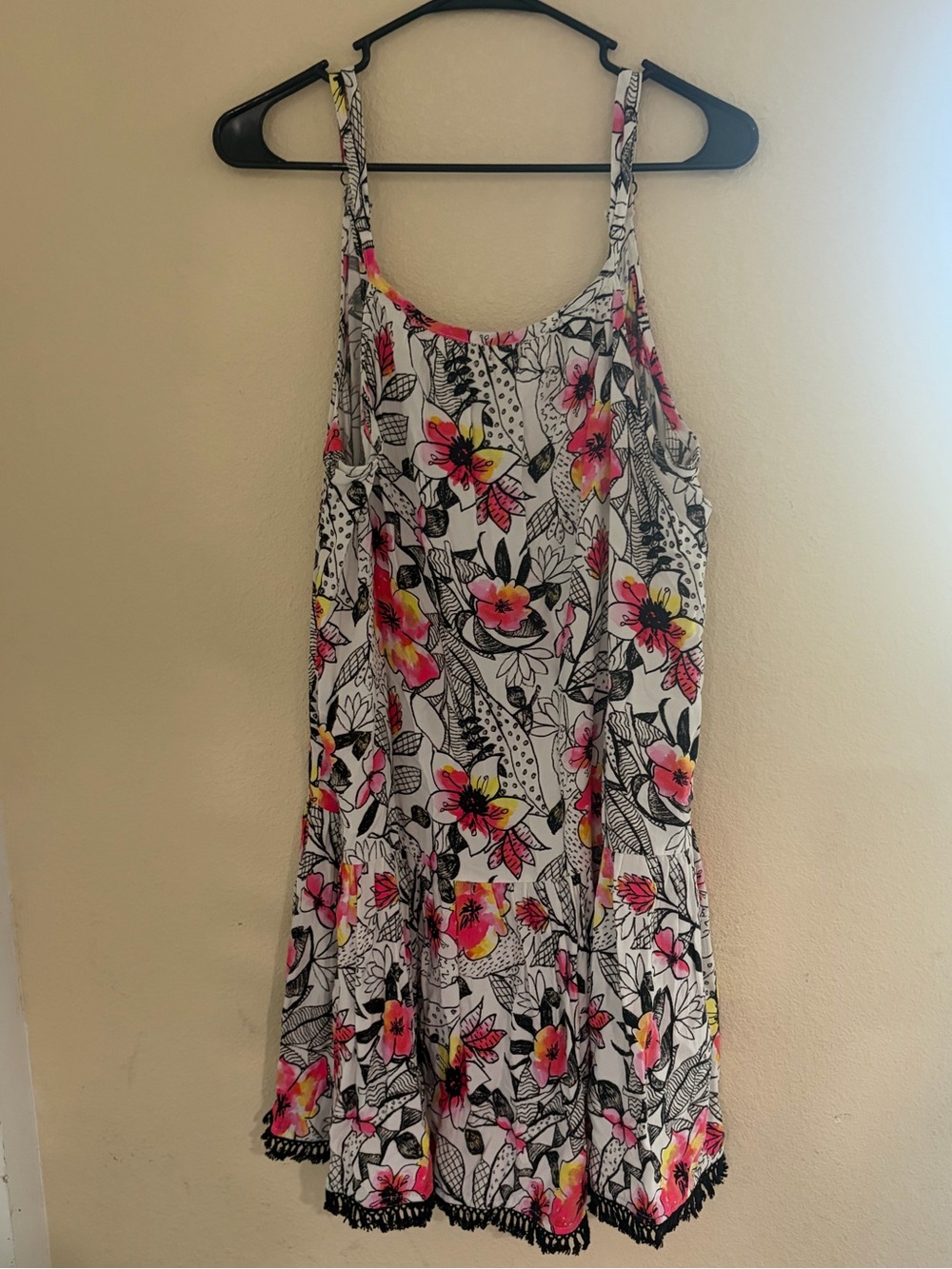 Xhilaration White Floral Mini Dress with Pink & Yellow Accents